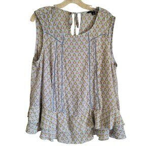 2 for $30 Zac & Rachel Top Women's 1X Blue Floral Sleeveless Ruffled Boho Beachy